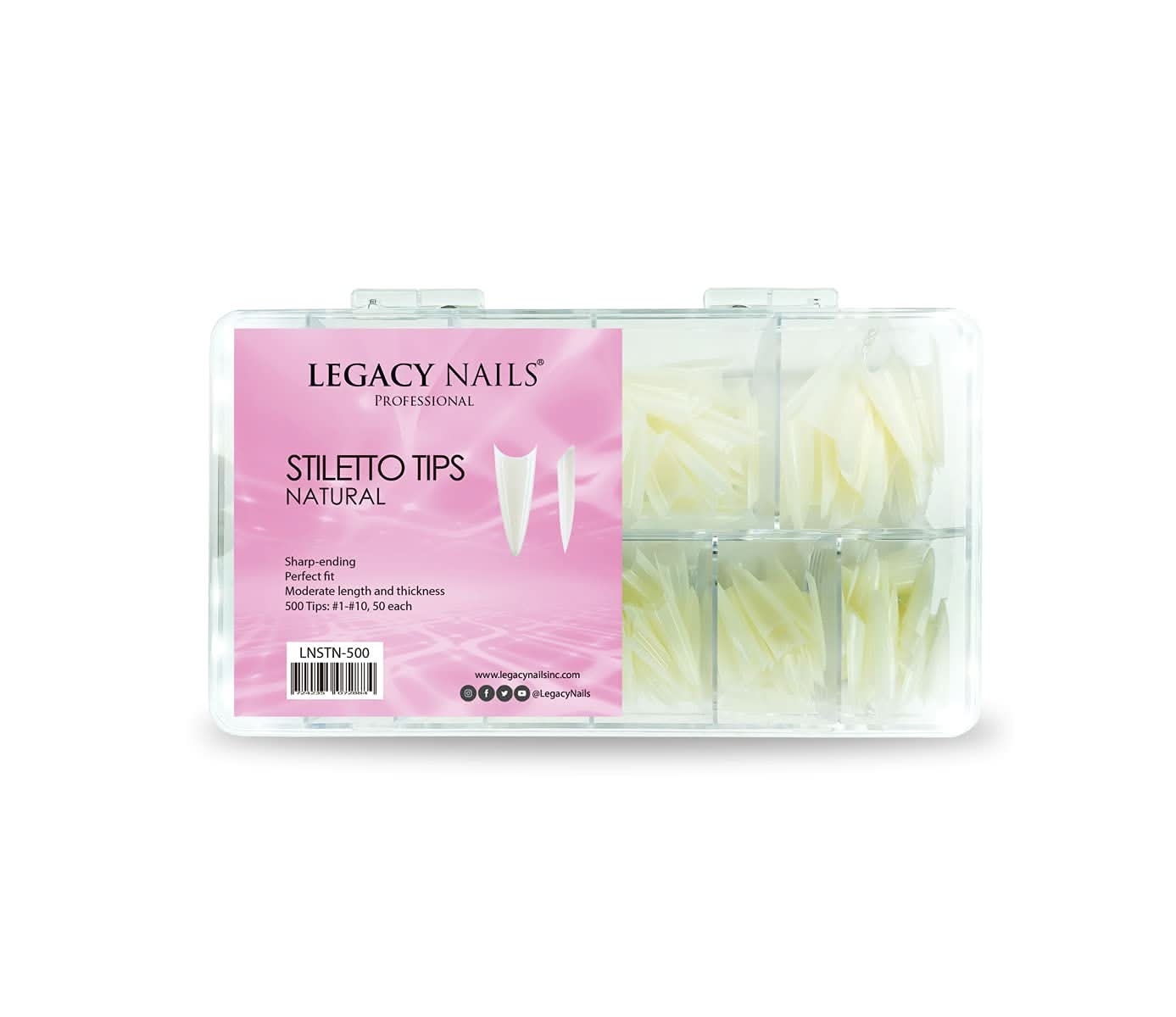 Legacy Nails Professional Nail Tips - Stiletto, Natural
