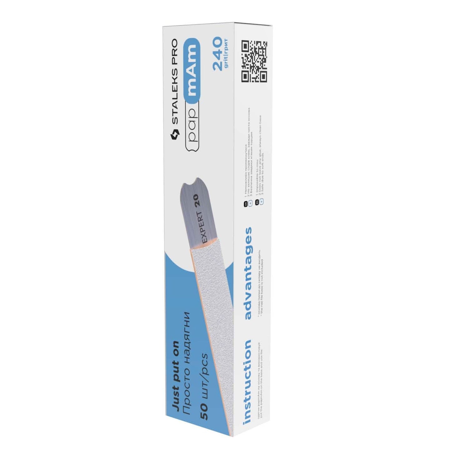 Staleks Pro Disposable White Nail Files papmAm Expert 22 – 240 Grit – 50 Pcs – Glueless Replaceable Abrasives – Professional Nail Polishing – Manicure & Pedicure