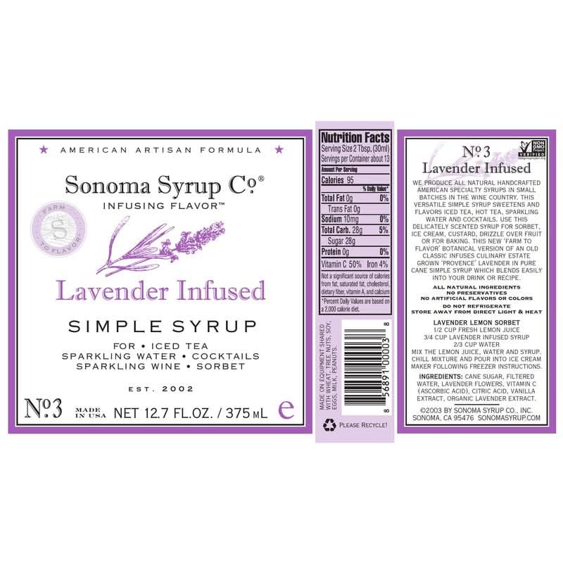 Sonoma Syrup No. 3 Lavender Infused Simple Syrup 12.7 oz