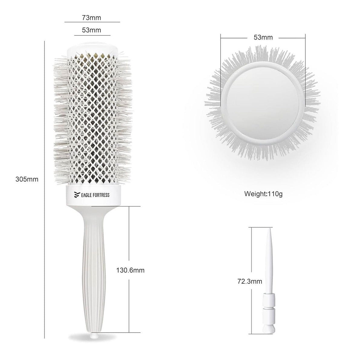 Eagle Fortress XL Ceramic + Ionic Round Hair Brush 2 inch - Grey