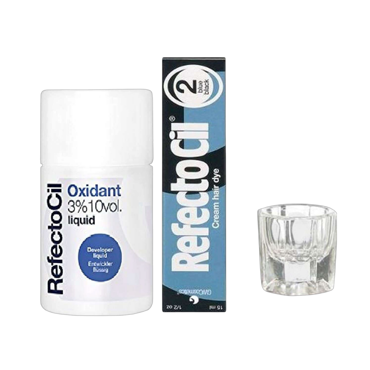 Refectocil Color Kit Bundle - Liquid Oxidant 3%,Color Tint, Brush & Mixing Jar