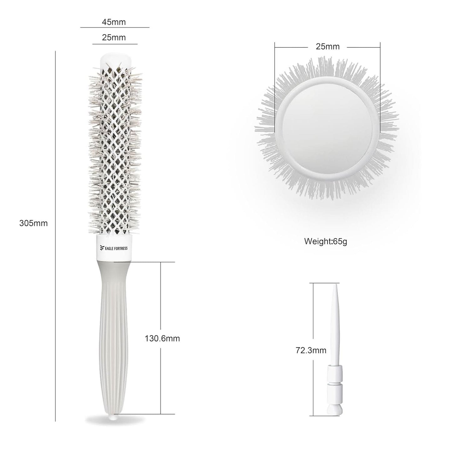 Eagle Fortress XL Ceramic + Ionic Round Hair Brush 1.26 in, Grey