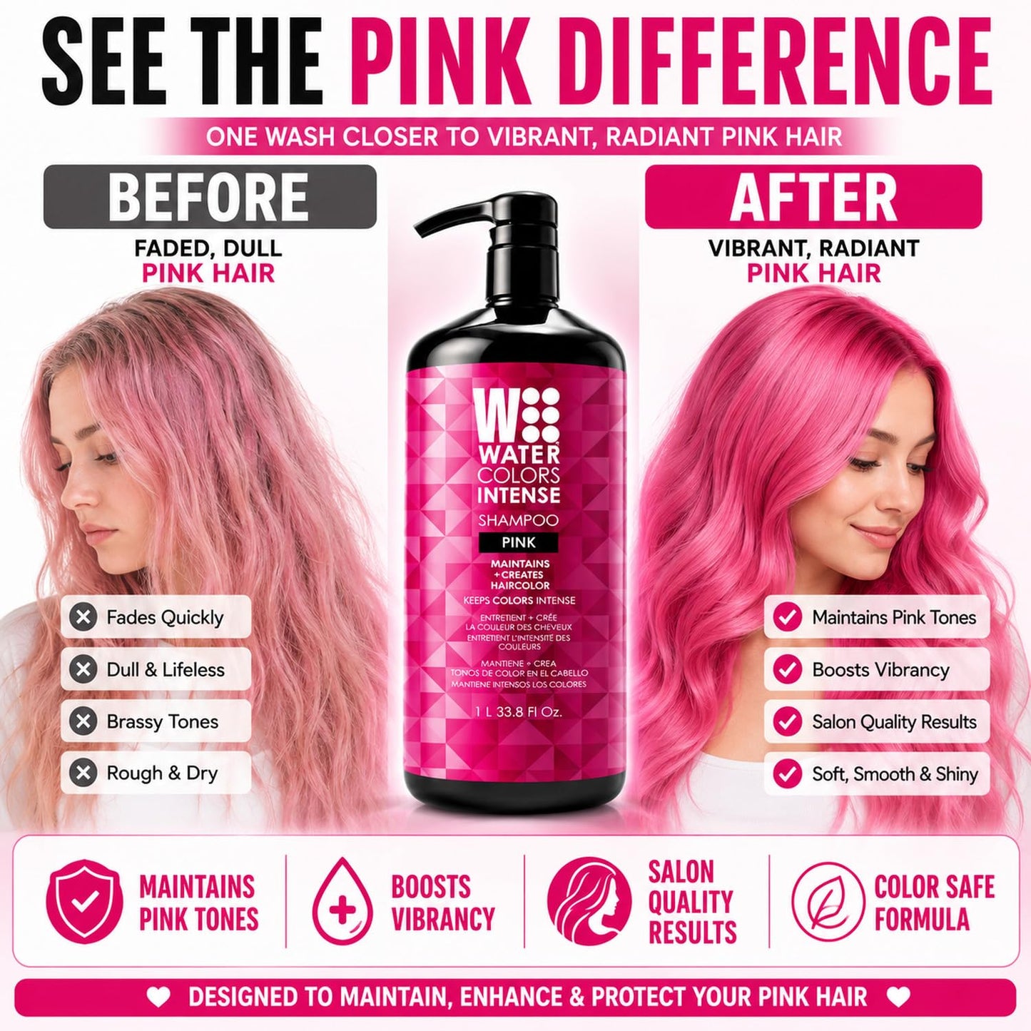 Watercolors Intense Metallic Color Depositing Shampoo, Pink 33.8 oz
