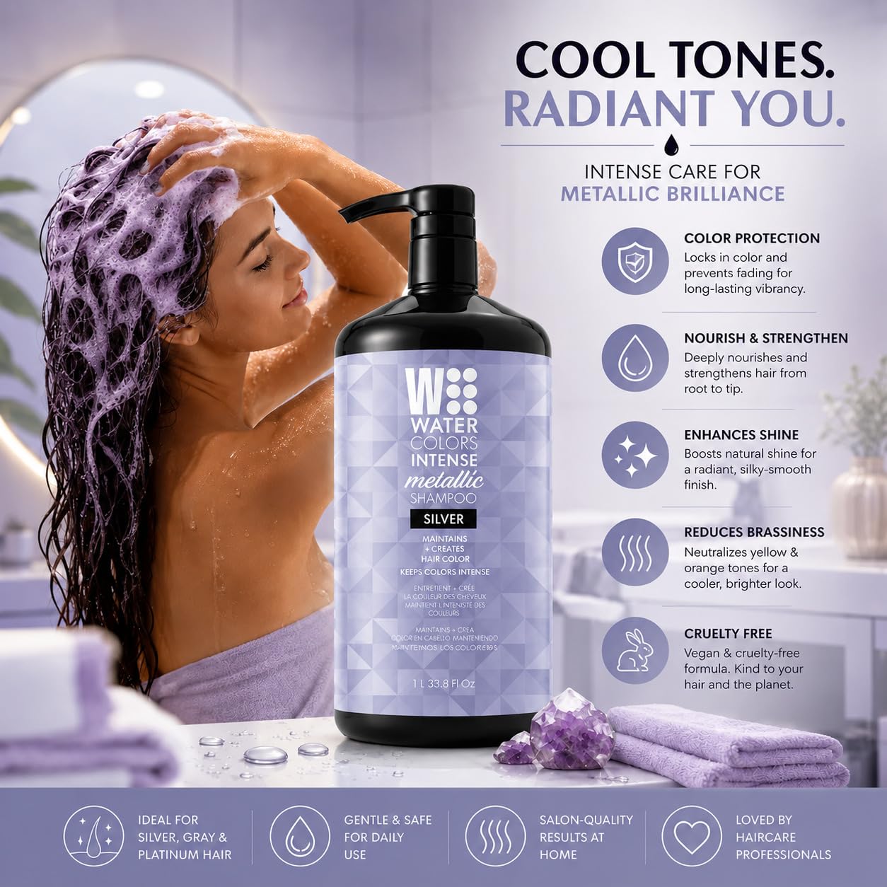 Watercolors Intense Metallic 3-in-1 Color Depositing Shampoo, Silver 33.8 oz