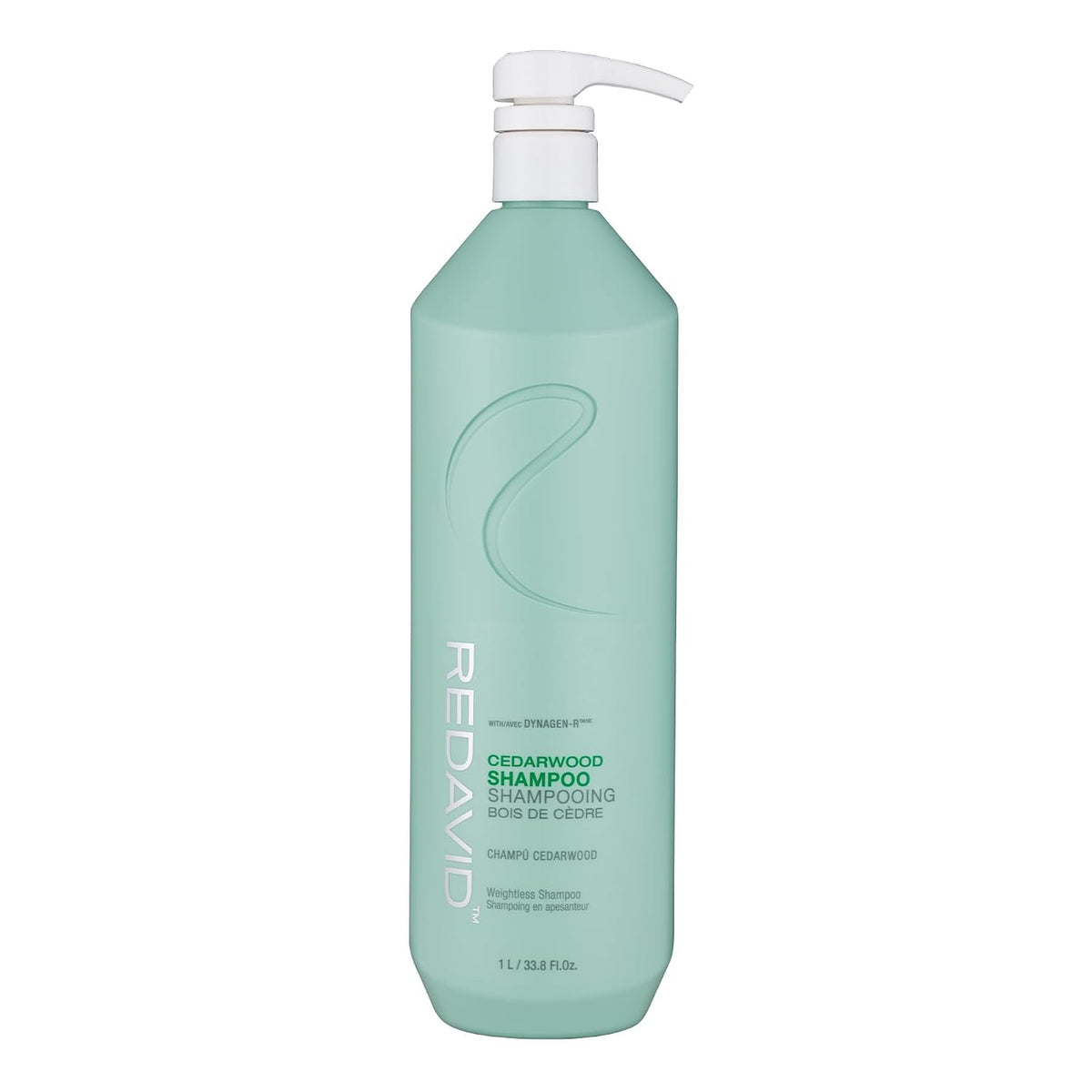 A large mint green bottle of REDAYD Cedarwood Shampoo with a white pump dispenser, shown on a plain white background.