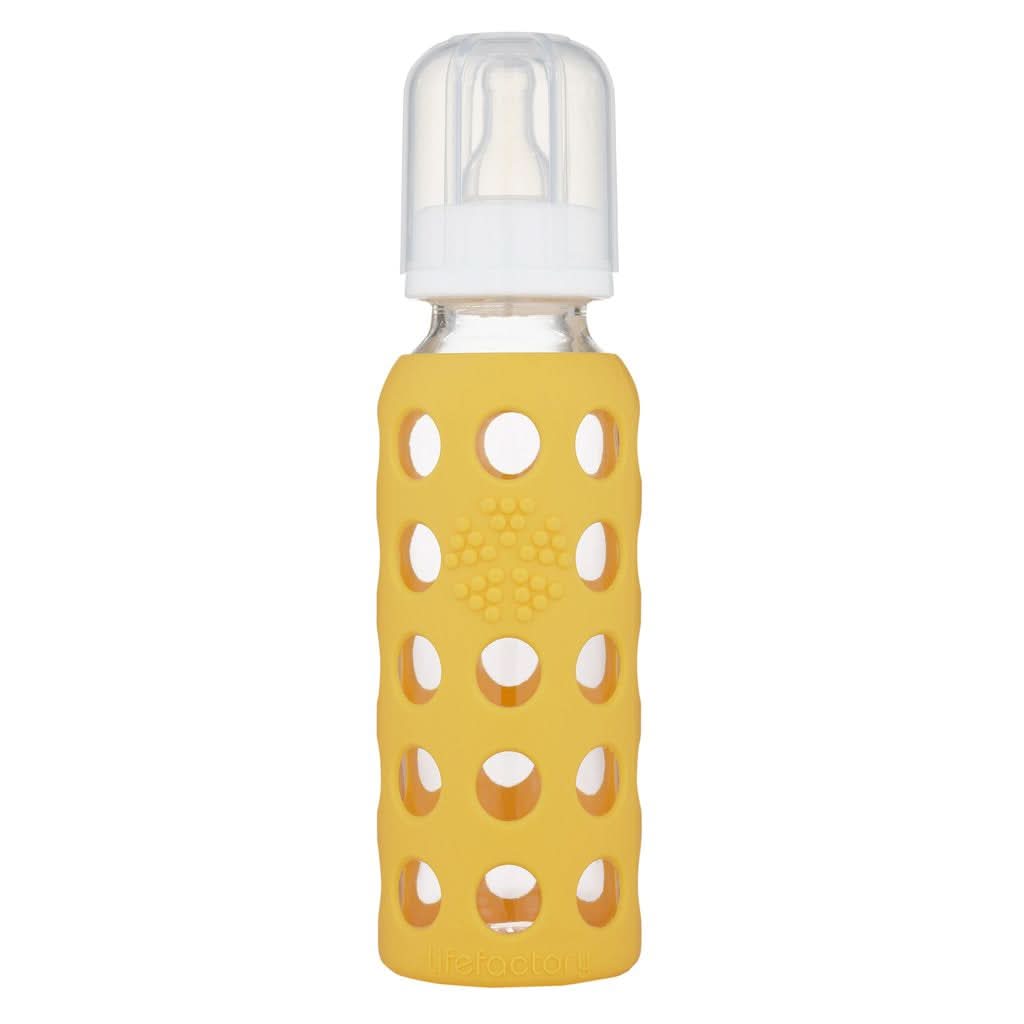 Lifefactory 9 oz Glass Baby Bottle with Silicone Sleeve, Mango
