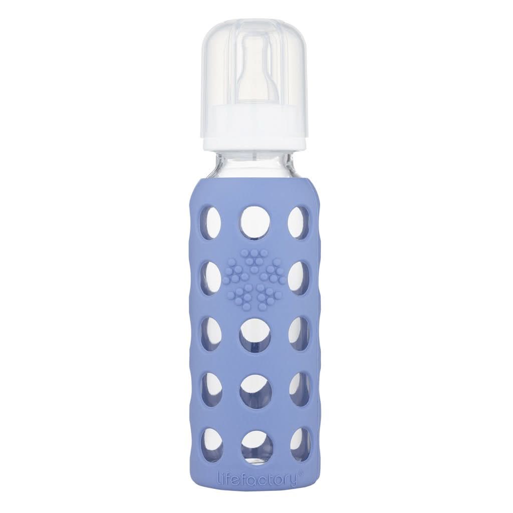Lifefactory 9 oz Glass Baby Bottle with Silicone Sleeve, Blueberry