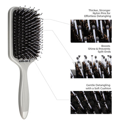 Eagle Fortress Boar Bristle Paddle Brush - Grey