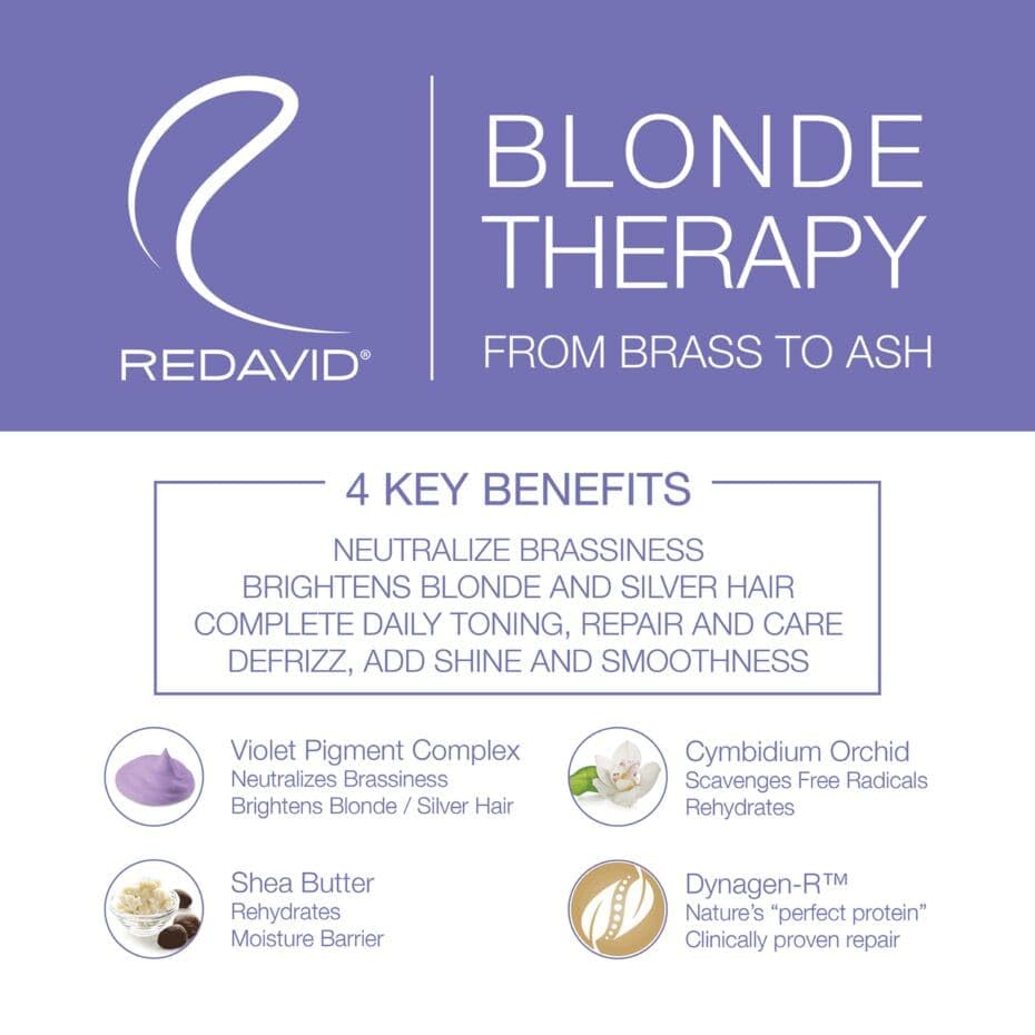 Redavid Blonde Therapy Daily Shampoo for Blonde and Highlighted Hair with Cymbidium Orchid and Hemp Seed Oil - Daily Toning, Clinical Repair, and Amplified Shine (250ml)