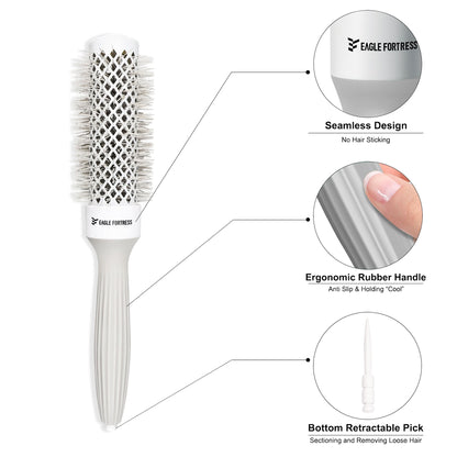 Eagle Fortress XL Ceramic + Ionic Round Hair Brush 1.26 in - Grey