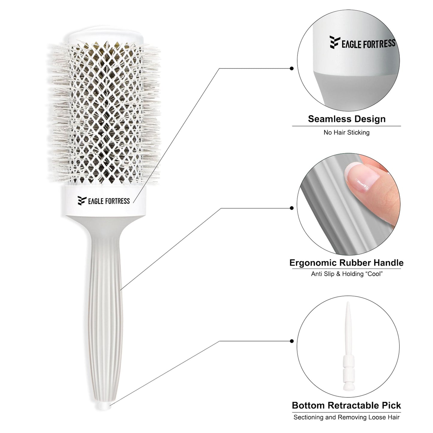 Eagle Fortress XL Ceramic + Ionic Round Hair Brush 2.09 in - Grey