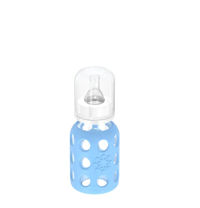 Lifefactory Glass Baby Bottles with Silicone Protection - 4-Pack, 4 oz/9 oz Bottles, (2- Cobalt Blue & 2- Sky Blue)