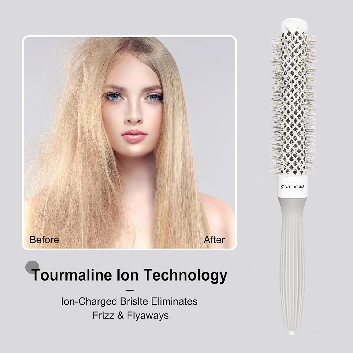 Eagle Fortress Professional Extended Barrel Round Hair Brush for Blow Drying with Ceramic + Ionic, Grey 1.26in