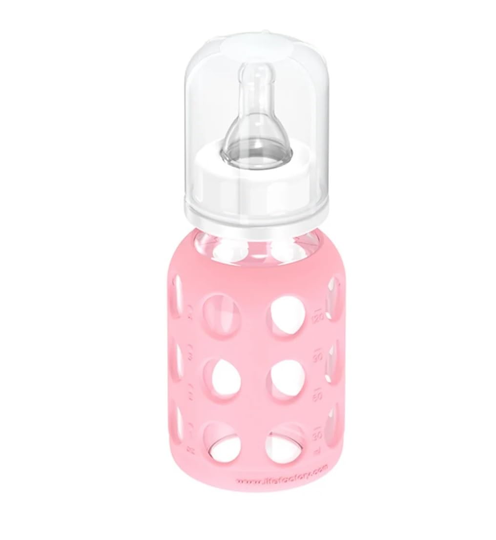 Lifefactory Glass Baby Bottle with Silicone Sleeve 4 Ounce - 2 Pack - Pink