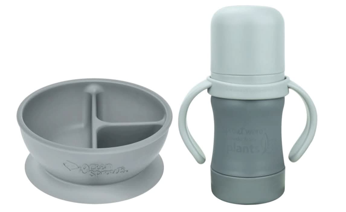 Green Sprouts - Learning Bowl  & Straw Cup Bundle (Grey)