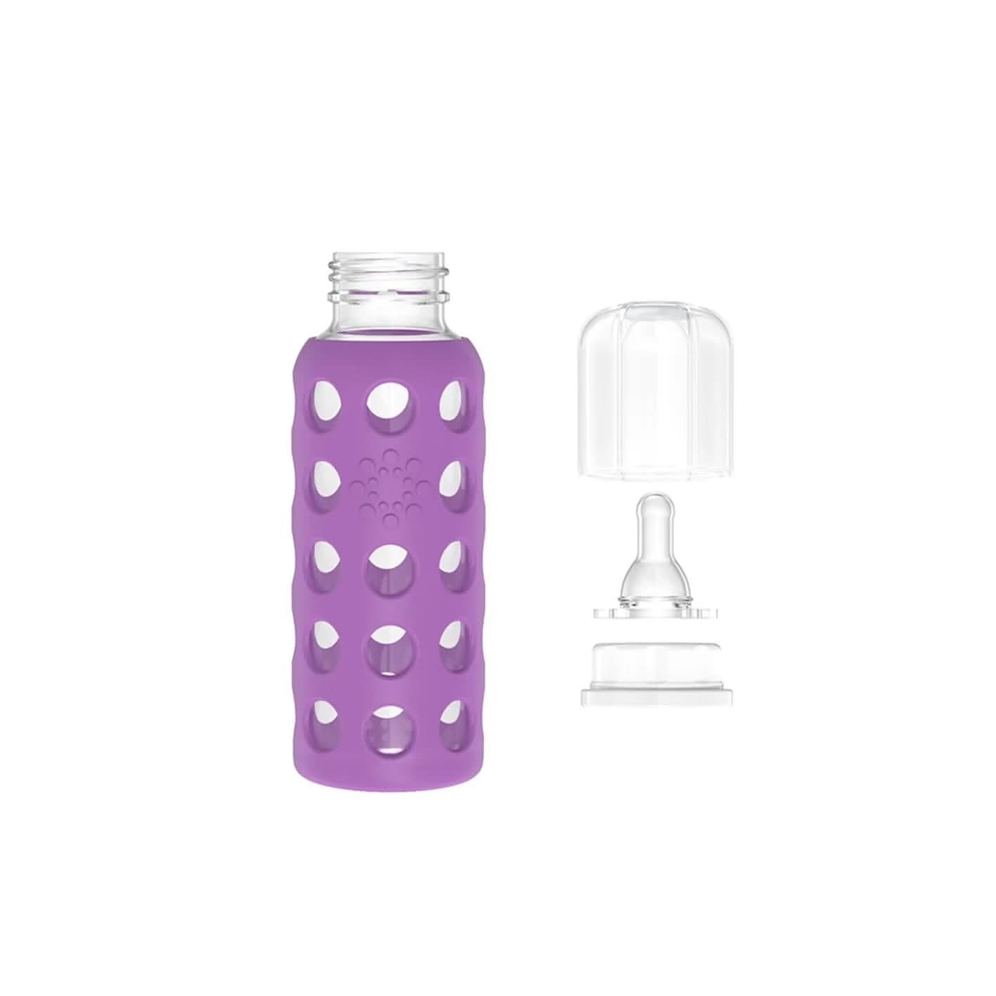 Lifefactory 9 oz Glass Baby Bottles with Silicone Protection - 4 Pack in Raspberry, Papaya, Kale, Grape)