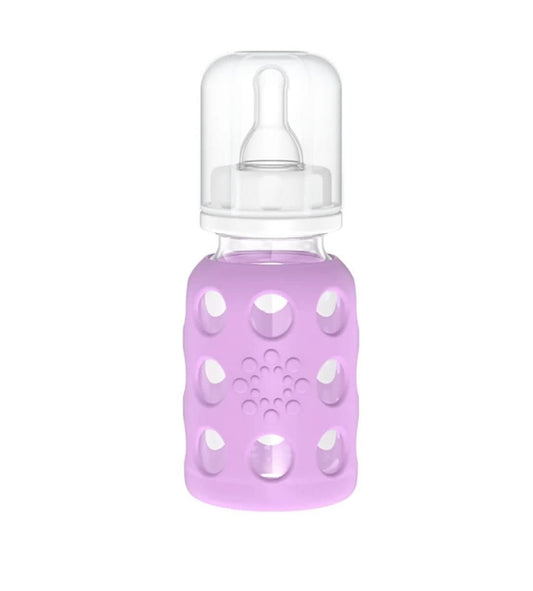 Lifefactory 4 oz Glass Baby Bottle with Protective Silicone Sleeve & Stage 1 Nipple
