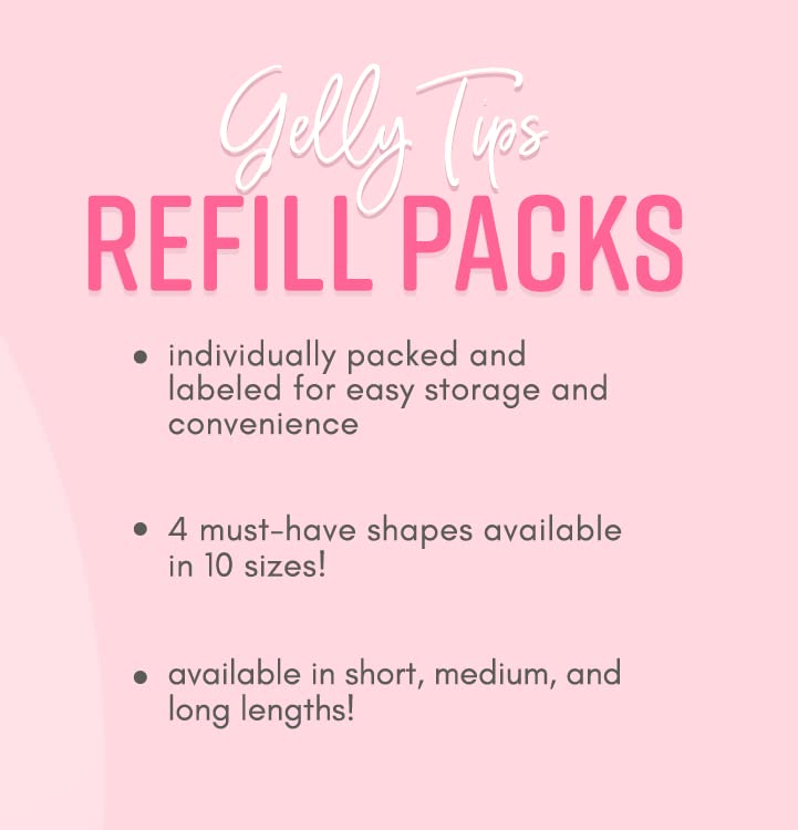 Kiara Sky Gelly Tips Refill Packs - Soak Off Soft Gels - Almond Shape (Medium Length)