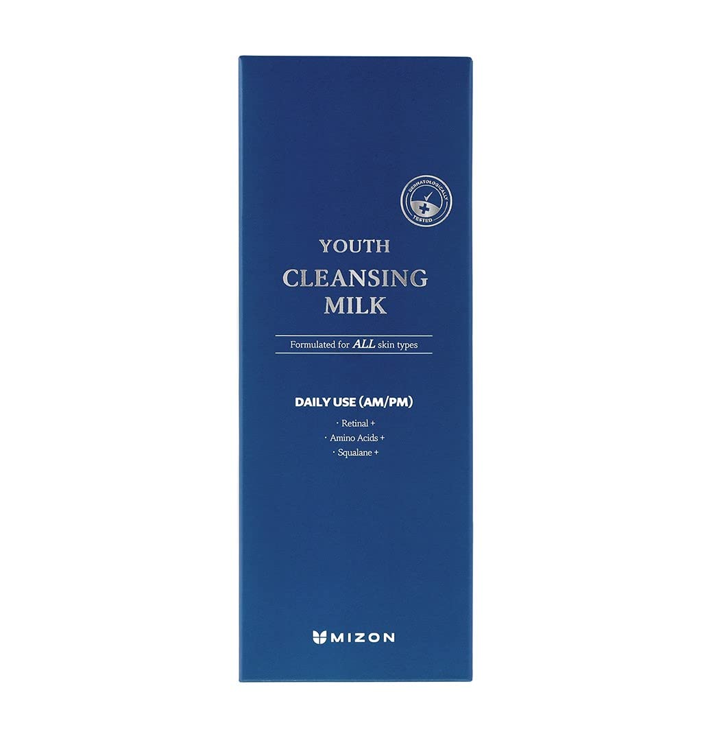 MIZON Youth Cleansing Milk Gentle Face Cleanser with Retinal Aminoacids Squalane Korean Skincare for Youthful Skin(200ml/6.76 fl.oz.)