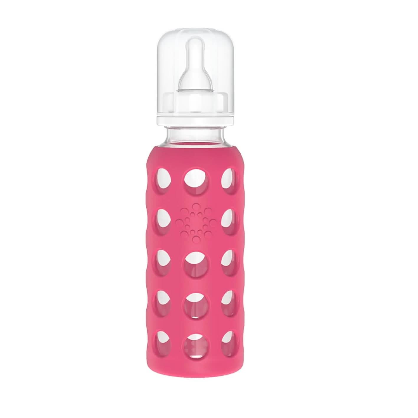 Lifefactory 9 oz Glass Baby Bottles with Silicone Protection - 4 Pack in Raspberry, Papaya, Kale, Grape)