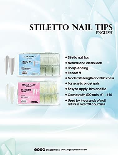 Legacy Nails Professional Nail Tips - Stiletto, Natural