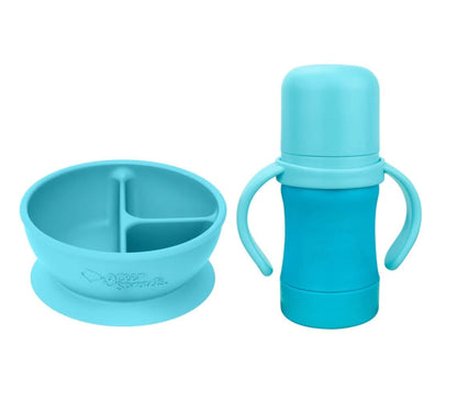 Green Sprouts - Learning Bowl & Straw Cup Bundle (Aqua)