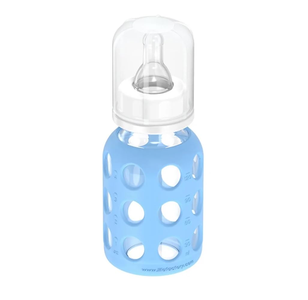 Lifefactory Glass Baby Bottles with Silicone Protection - 3-Pack, 4 oz Bottles, (Sky Blue)