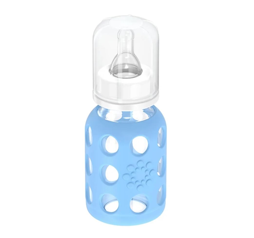 Lifefactory Glass Baby Bottles with Silicone Protection - 2-Pack, 4 oz Bottles, Sky Blue