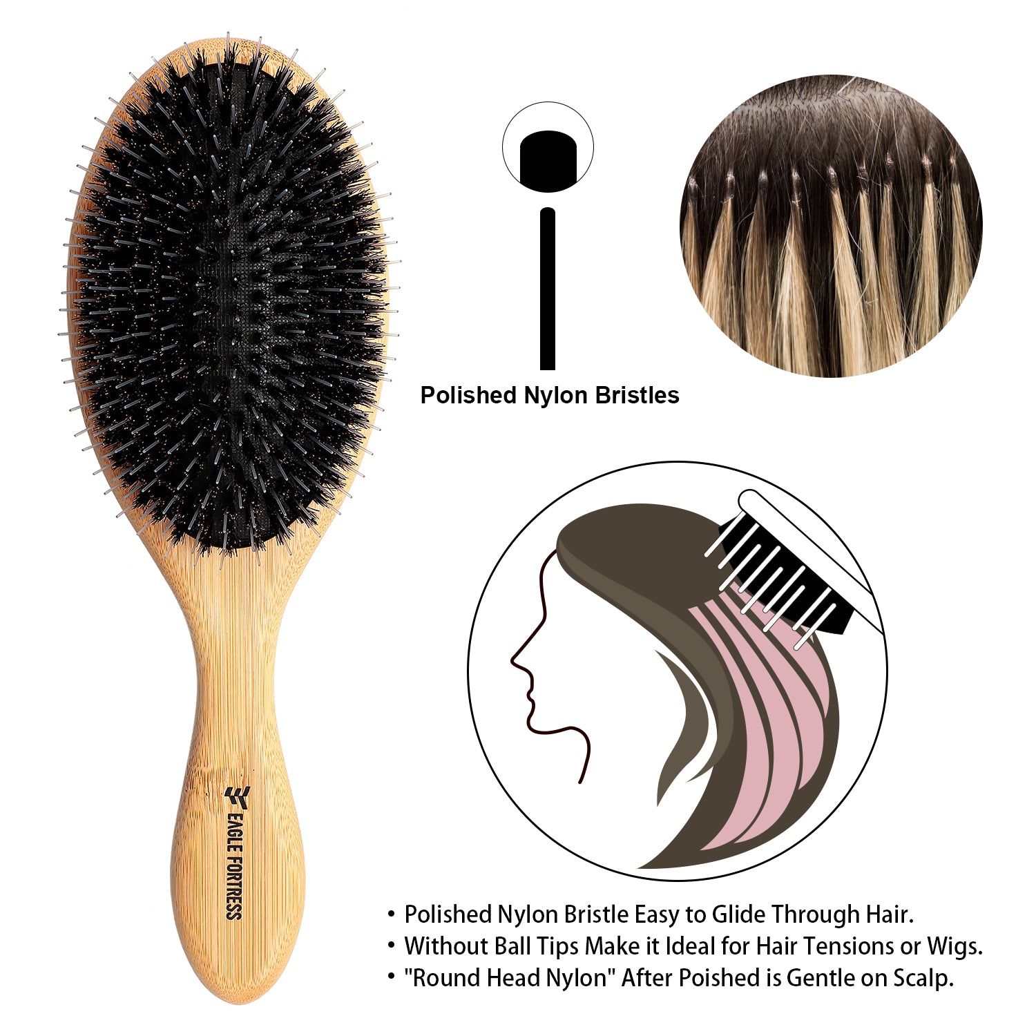 Eagle Fortress Effortless Bamboo Detangler Hair Brush