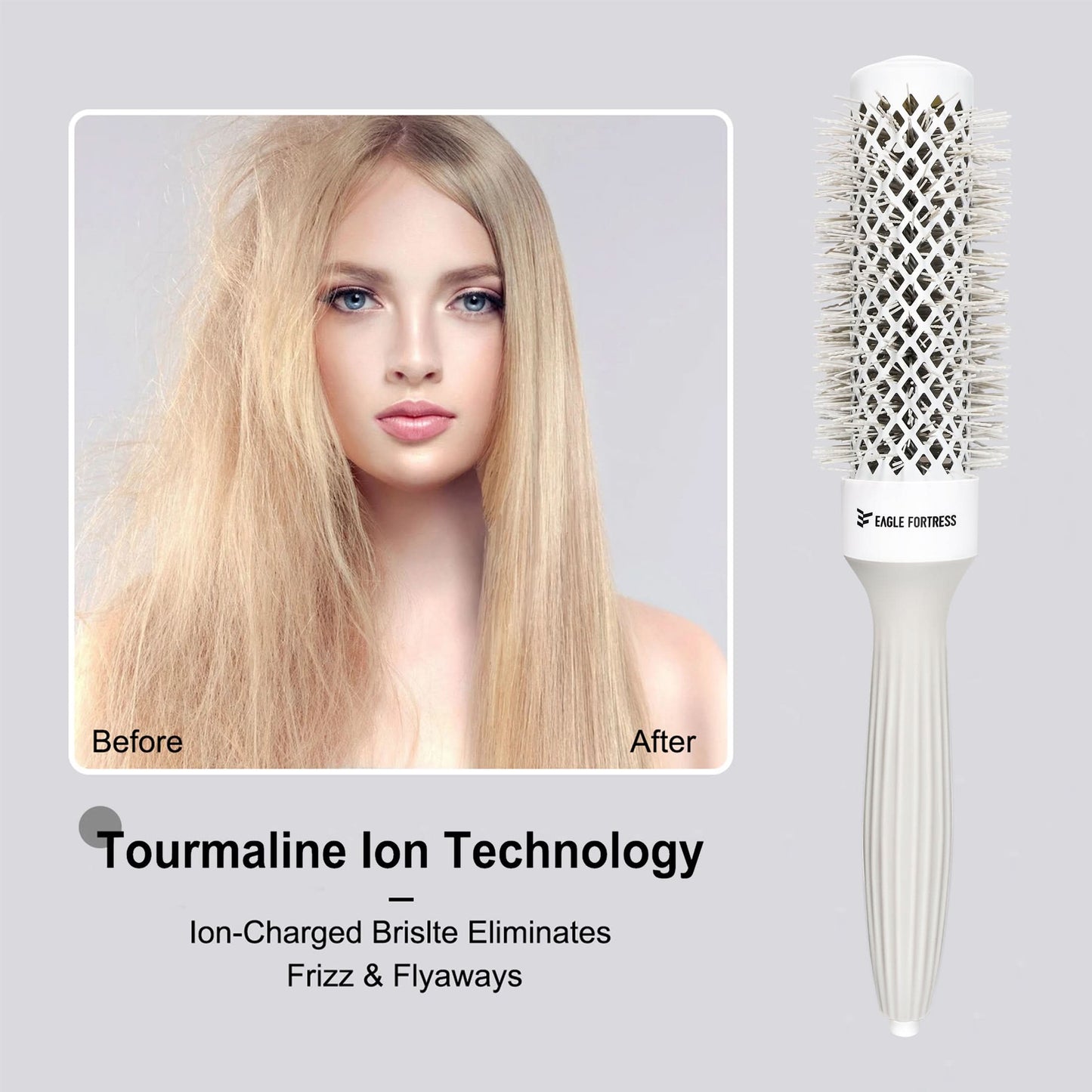 Eagle Fortress XL Ceramic + Ionic Round Hair Brush 1.26 in - Grey