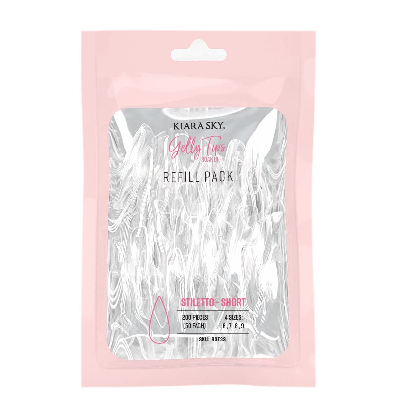 Kiara Sky Gelly Tips Refill Packs - Soak Off Soft Gels - Stiletto Shape (Short Length)