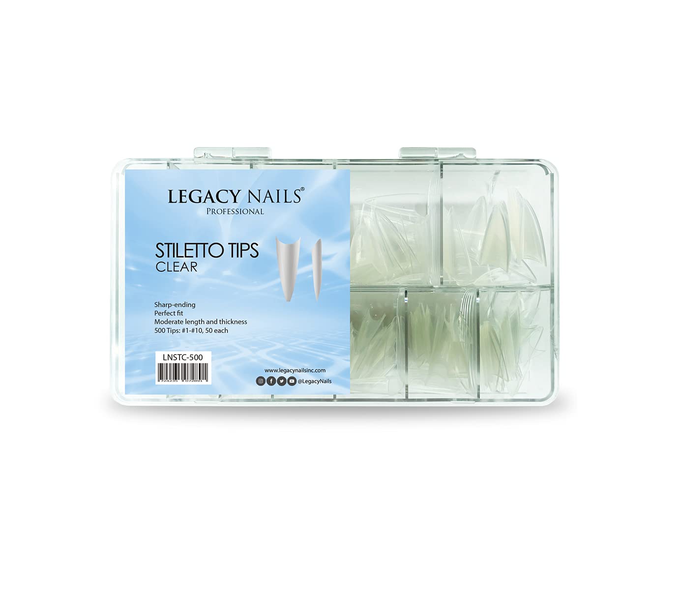 Legacy Nails Professional Nail Tips - Ideal for Acrylic, Gel or Smart Builder Gel Nails (Stiletto, Clear)