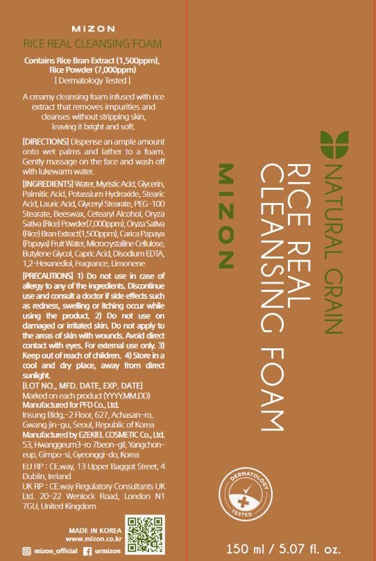 MIZON Rice Real Cleansing Foam, 150ml (5.07 fl oz)