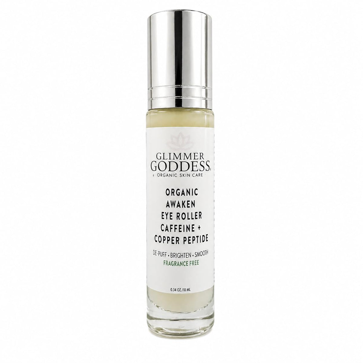 Glimmer Goddess Awaken Eye Ritual Under Eye Roller with Caffeine, Copper Peptide, Niacinamide and Hyaluronic Acid for Puffiness and Dark Circles, Fragrance-Free, Stainless Steel
