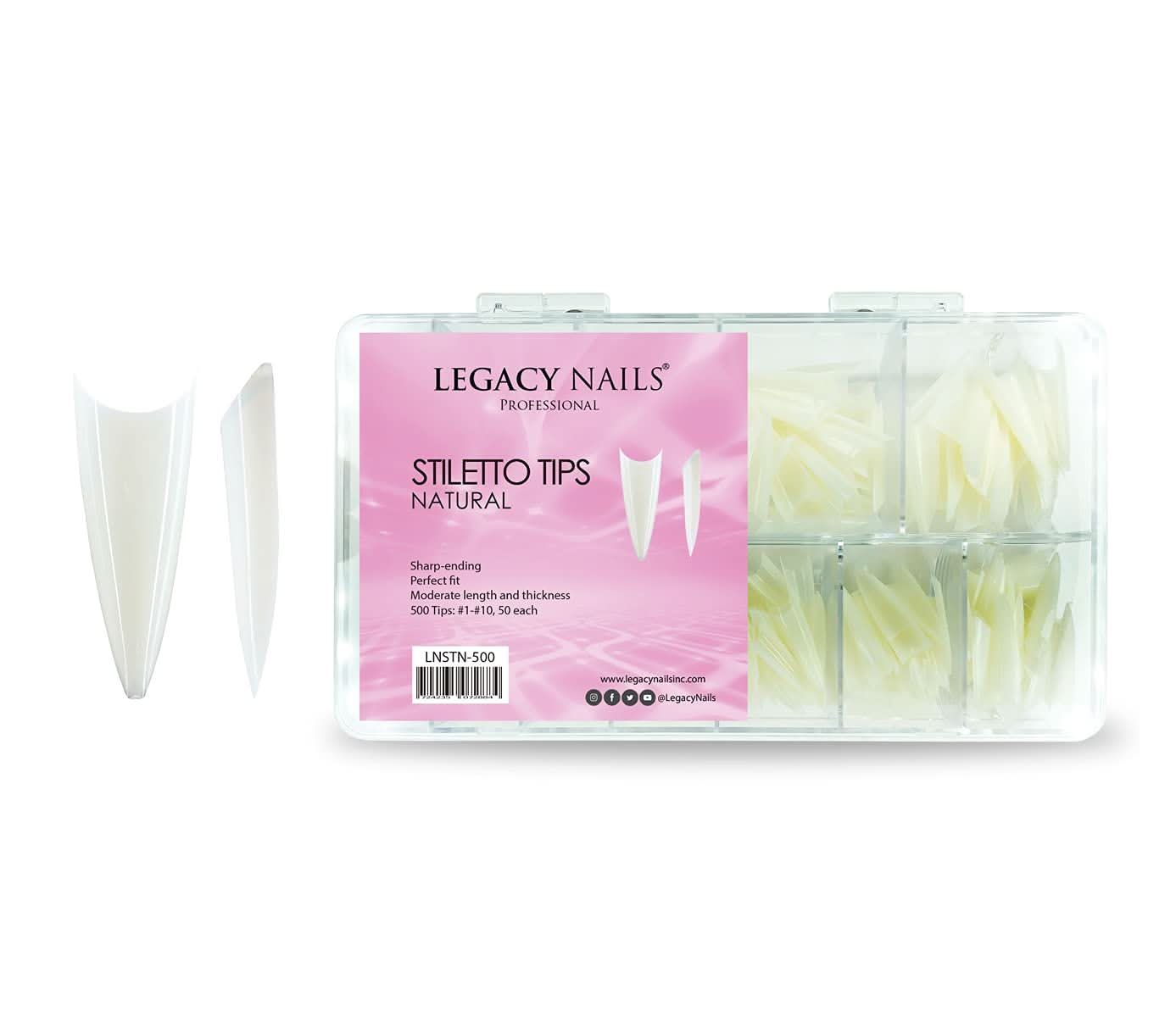 Legacy Nails Professional Nail Tips - Stiletto, Natural