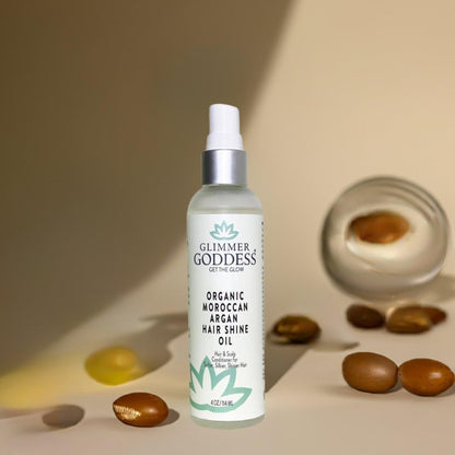 GLIMMER GODDESS Organic Moroccan Argan Oil Hair Spray - Frizz Control, 4 oz