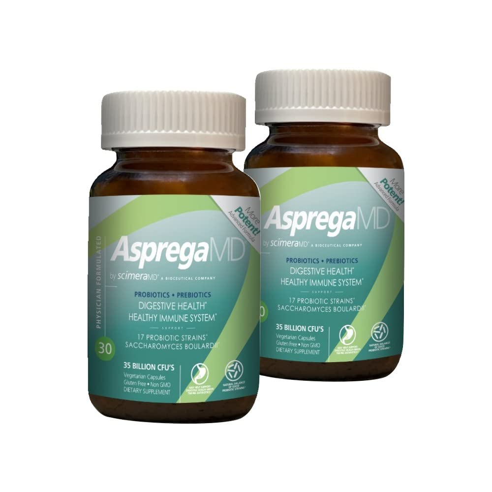 Scimera MD® Asprega Probiotic + Prebiotic Supplement for Digestive Health and Immune System Support, 35 Billion CFUs