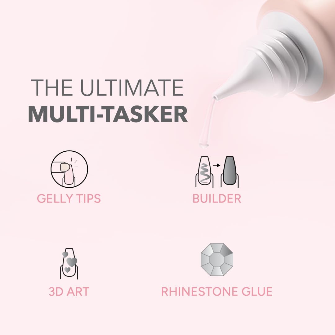 Kiara Sky 4-in-1 Gel Nail Glue– Hema-Free - Easy Application - Multi-Use - Builder, Bling Adhesive, Gelly Tip Adhesion, 3D Nail Art – Non-Wipe Soak-Off Formula 0.5 Fl Oz