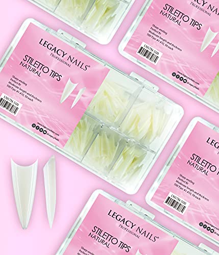 Legacy Nails Professional Nail Tips - Ideal for Acrylic, Gel or Smart Builder Gel Nails (Stiletto, Natural)