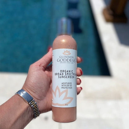 GLIMMER GODDESS Organic Reef-Safe SPF 40+ Mineral Sunscreen, Shimmer, 8oz