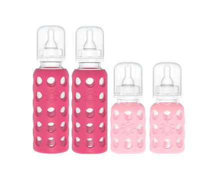 Lifefactory Glass Baby Bottles with Silicone Protection - 4-Pack, 4 oz/9 oz