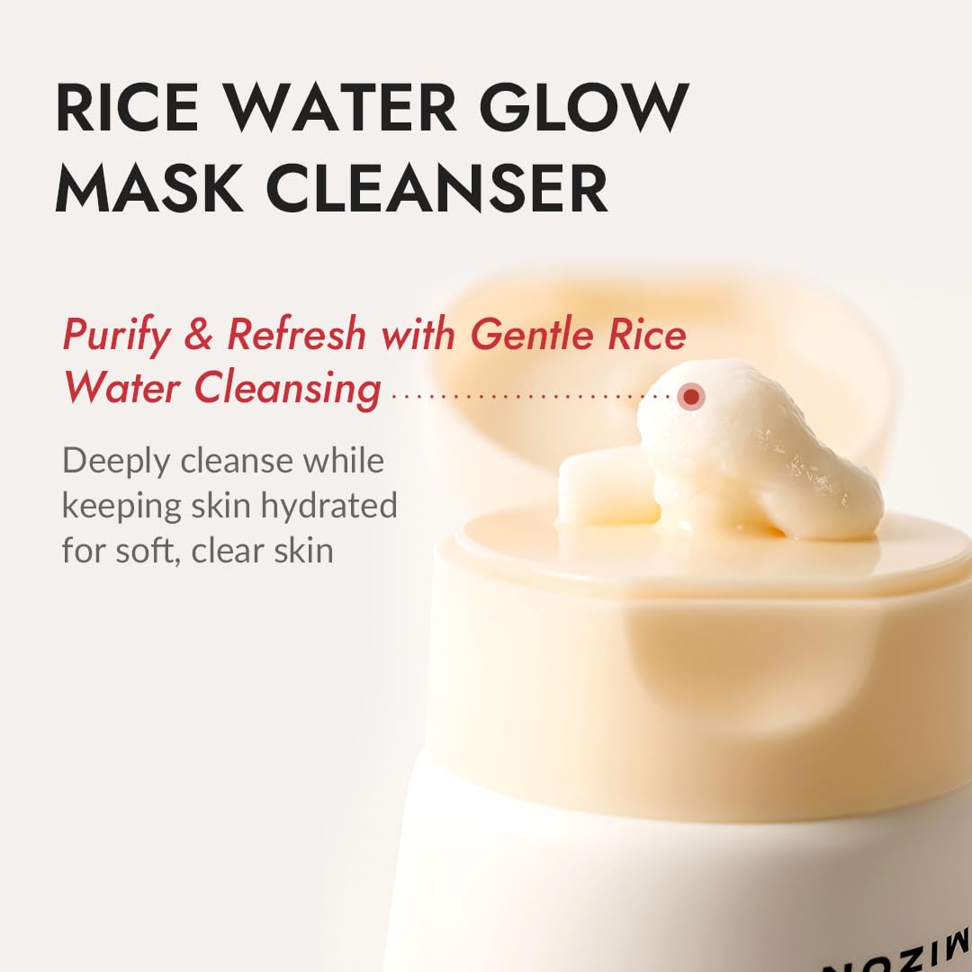 MIZON Rice Water Glow Mask Cleanser, 2-in-1 Face Wash and Mask, 5.07 fl oz