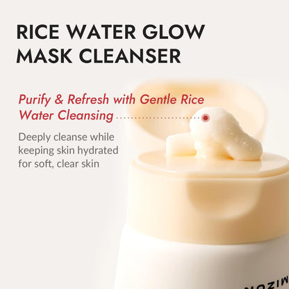 MIZON Rice Water Glow Mask Cleanser, 2-in-1 Face Wash and Mask, 5.07 fl oz