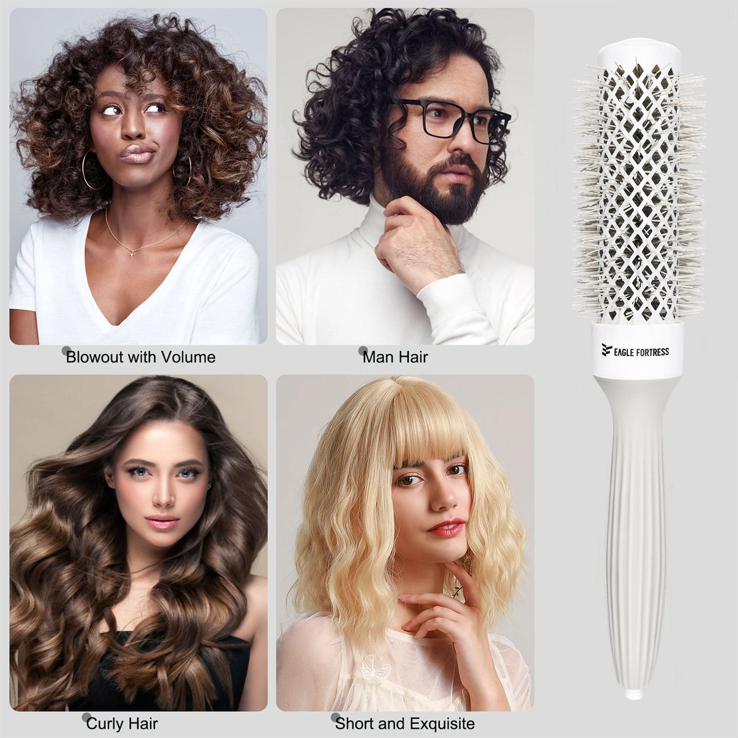 Eagle Fortress XL Ceramic + Ionic Round Hair Brush 1.26 in - Grey