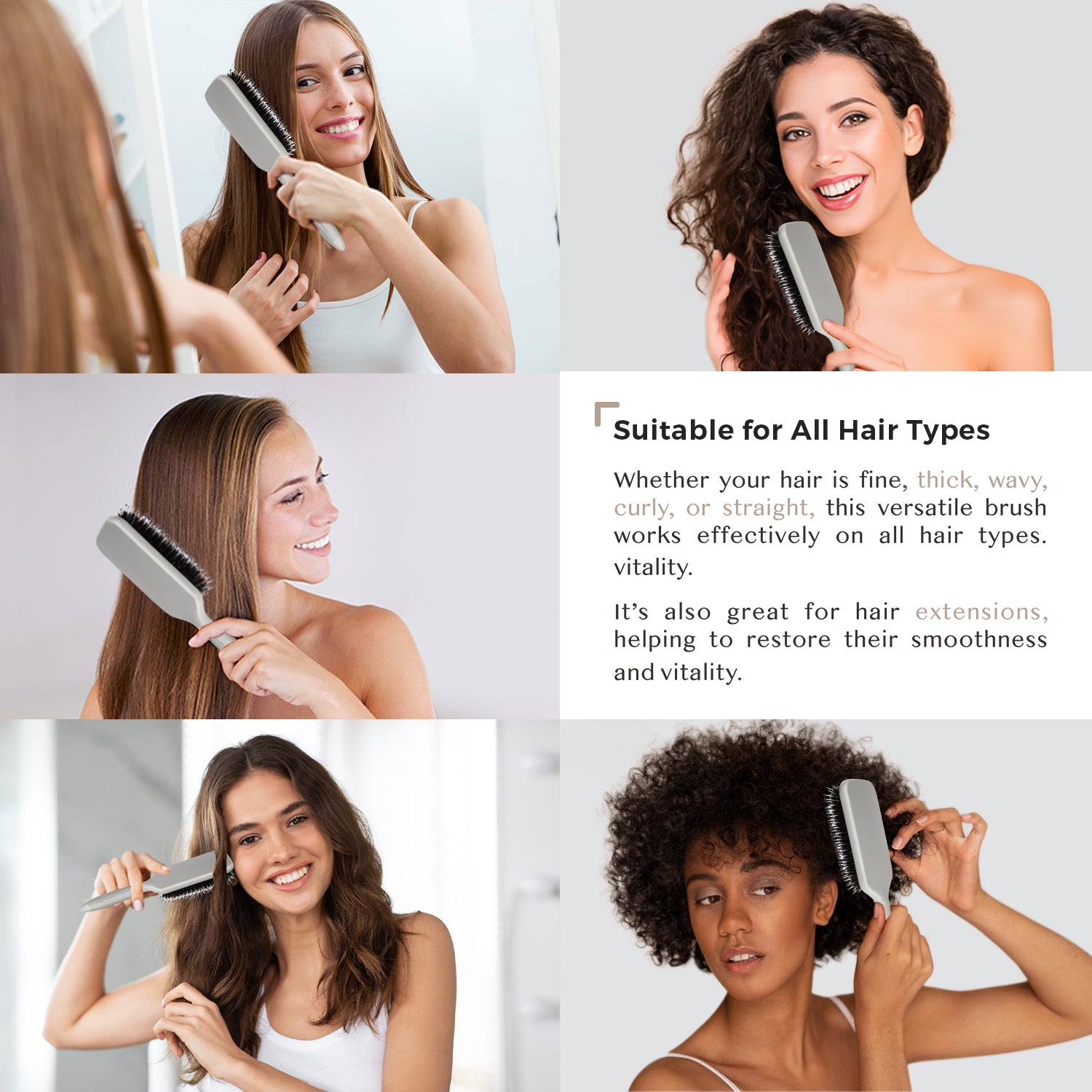 Eagle Fortress Professional Boar Bristle Paddle Brush - Grey