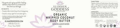 GLIMMER GODDESS Organic Whipped Coconut Oil Body Butter, 8oz