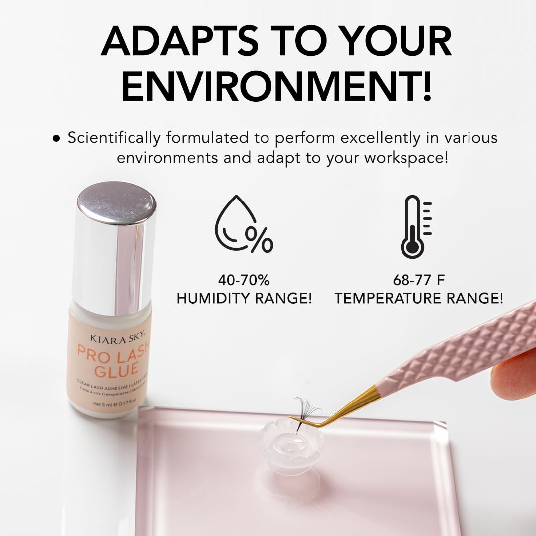 KIARA SKY LASH Pro Lash Glue | Extra Strong | 0-1s Dry Time | 8 Weeks Retention | Wide-Range Humidity: 40%-70% | Semi-Permanent | Maximum Hold | Latex-Free | Clear Lash Glue 5ml