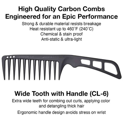 Olivia Garden CarbonLite Comb - CL-6 (Wide Tooth w/ Handle)