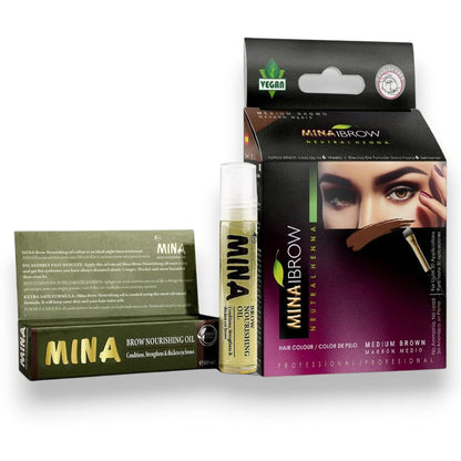 Mina Ibrow Henna Medium Brown Tint Set with Nourishing Oil