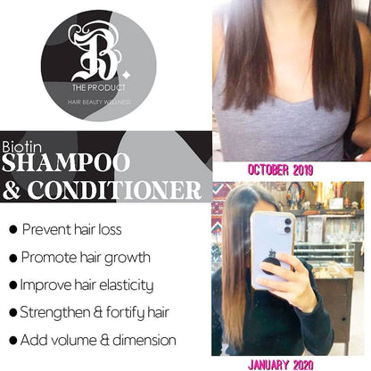 THE BEAUTY BOX Biotin Infused Shampoo and Conditioner Set 17 oz each + Leave-in Treatment 8.2fl oz